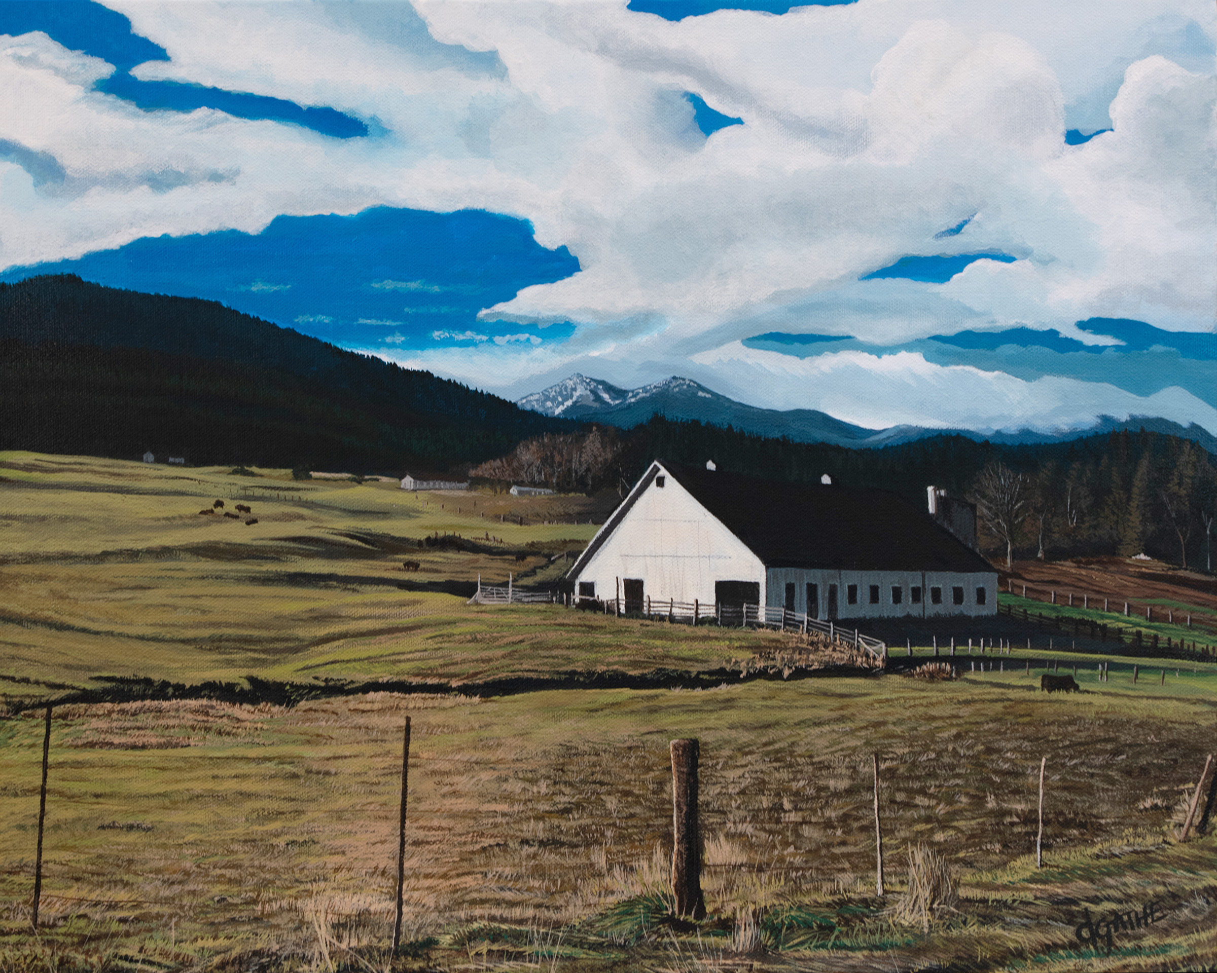 Morning at Draper Barn — acrylic on canvas by Dina Gathe