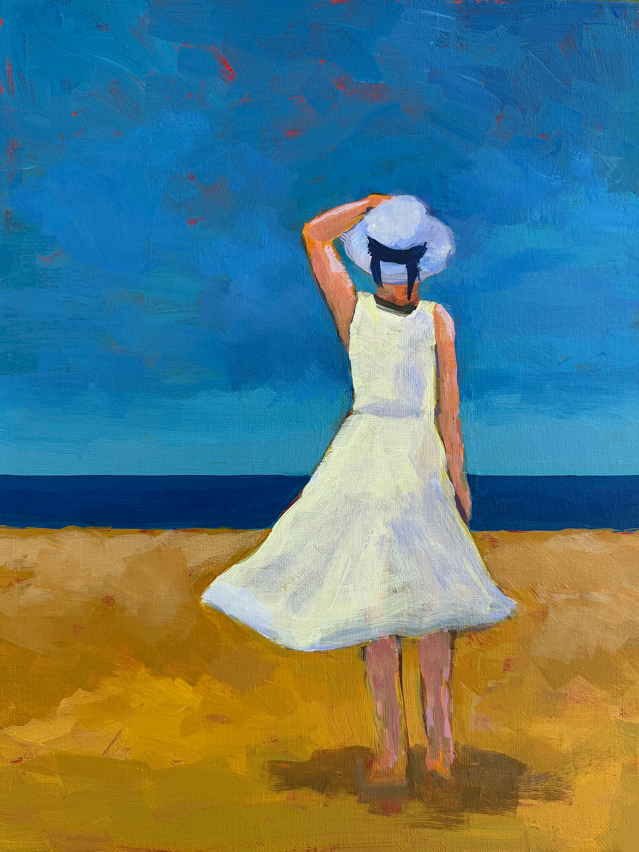 Sunny Day at The Beach — acrylic on panel by Dina Gathe